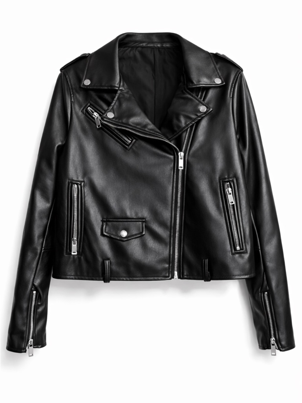 JustFab Faux Leather Moto Jacket Women XL Black Biker Zip Motorcycle